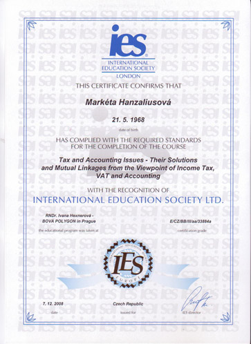 Certifikát IES